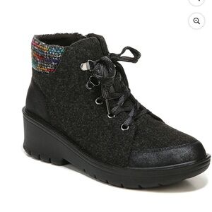 BZEES Womens Black Heathered Lace Up Brooklyn Round Toe Wedge Zip-Up Boots